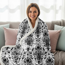 White and Black Vintage Ornamental Damask Pattern