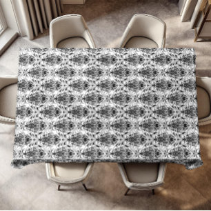White and Black Vintage Ornamental Damask Pattern Tablecloth