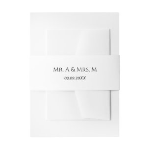 White and Black Wedding Names and Date Belly Band Invitation Belly Band