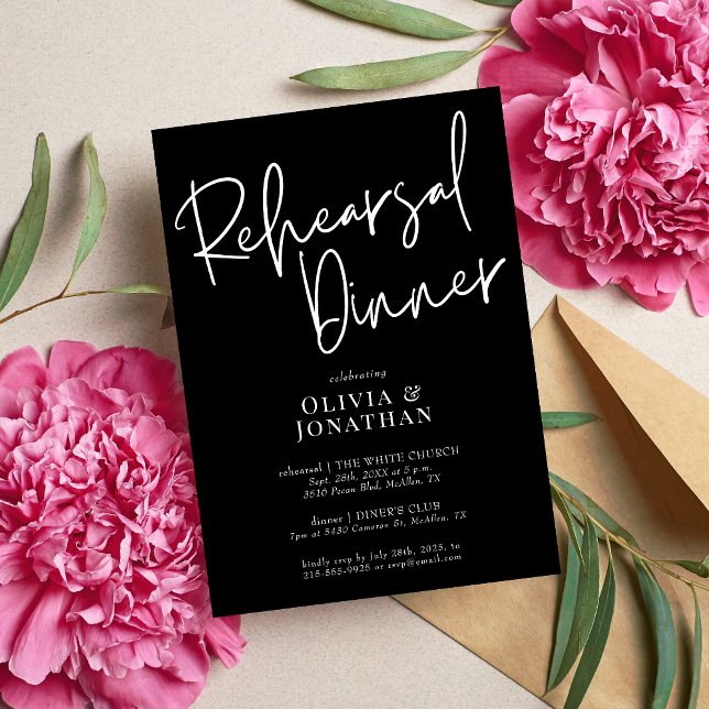 White and Black Wedding Rehearsal Dinner Invitation (Creator Uploaded)