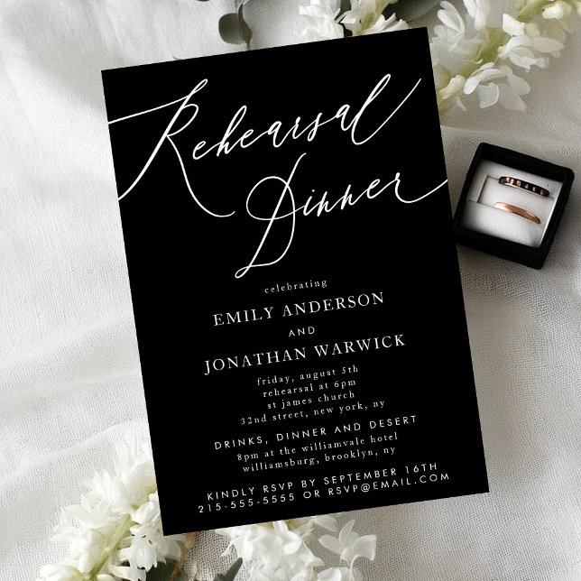 White and Black Wedding Rehearsal Dinner Invitation (Creator Uploaded)