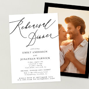 White and Black Wedding Rehearsal Dinner Photo Invitation