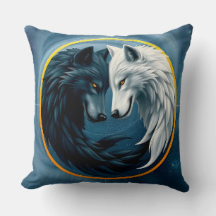 White and Black Wolves Representing Yin and Yang Cushion