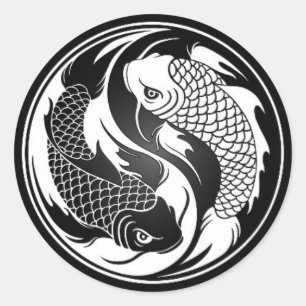 White and Black Yin Yang Koi Fish Classic Round Sticker