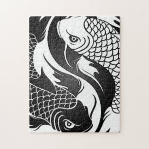 White and Black Yin Yang Koi Fish Jigsaw Puzzle