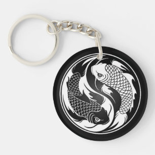 White and Black Yin Yang Koi Fish Key Ring