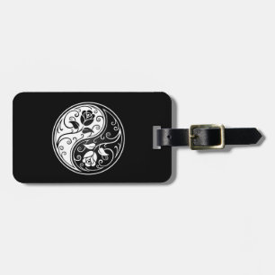 White and Black Yin Yang Roses Luggage Tag