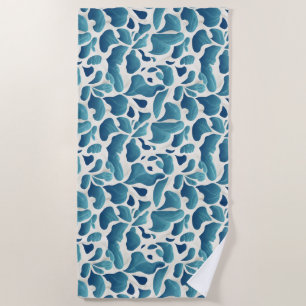 White and Blue Abstract Leaves   Coast Beach Towel
