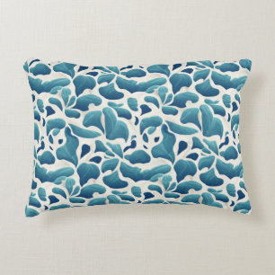 White and Blue Abstract Leaves Coastal Pattern Decorative Cushion