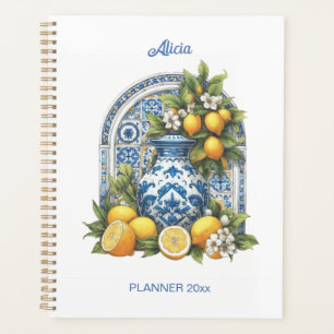 White and Blue Amalfi Ceramic Vase Lemons undated Planner