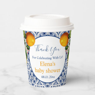 White and Blue Amalfi Lemons Italy Baby Shower  Paper Cups