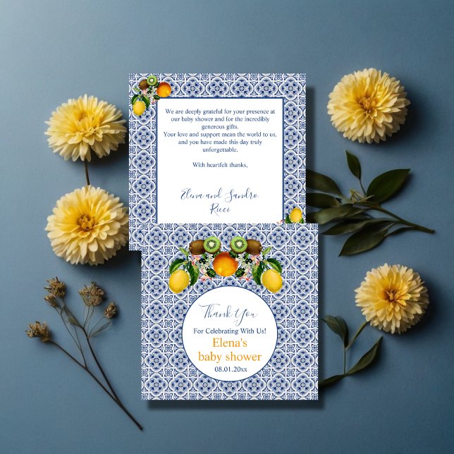 White and Blue Amalfi Lemons Italy Baby Shower  Thank You Card (Creator Uploaded)