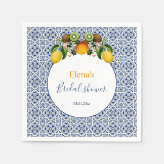 White and Blue Amalfi Lemons Italy Bridal Shower  Napkin