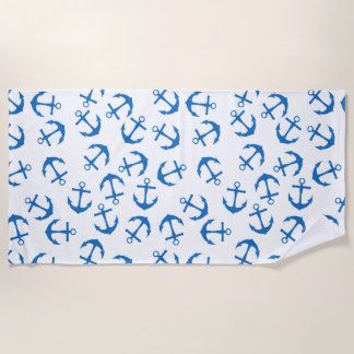 White and Blue Anchor Beach Towel