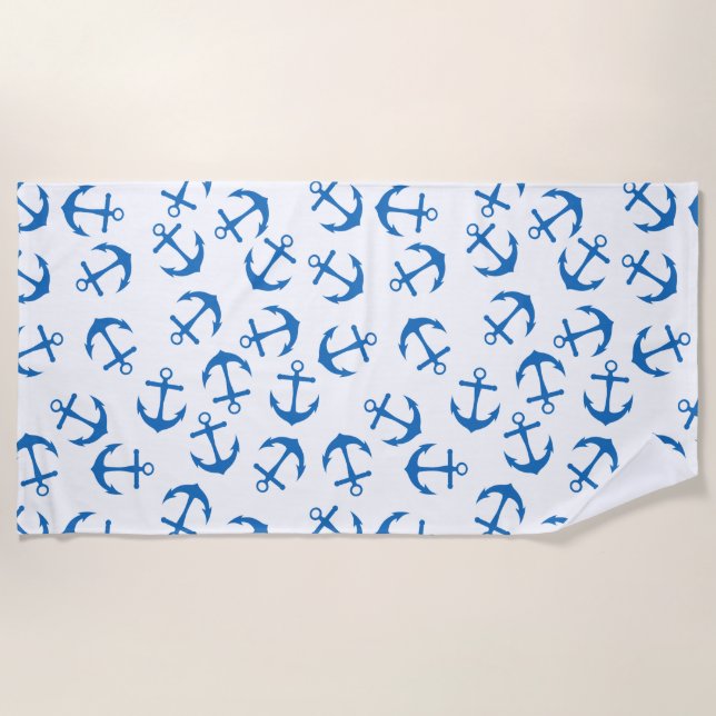 White and Blue Anchor Beach Towel (Front)