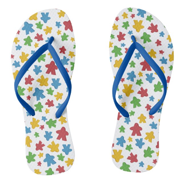 White and Blue Board Game Meeple Jandals (Footbed)