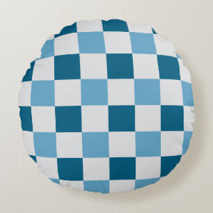 White And Blue Checkerboard Pattern  Round Cushion