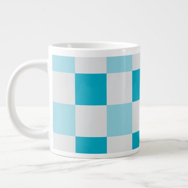 White And Blue Chequerboard Pattern Large Coffee Mug (Left)