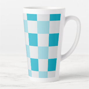 White And Blue Chequerboard Pattern Latte Mug