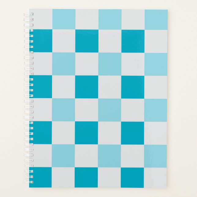 White And Blue Chequerboard Pattern  Planner (Front)