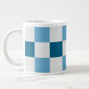 White And Blue Chequerboard Pattern  Square Sticke Large Coffee Mug
