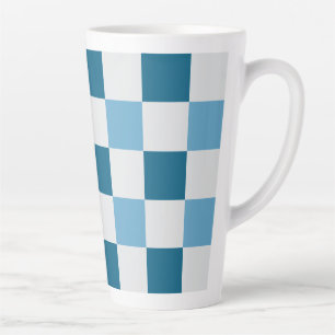 White And Blue Chequerboard Pattern  Square Sticke Latte Mug