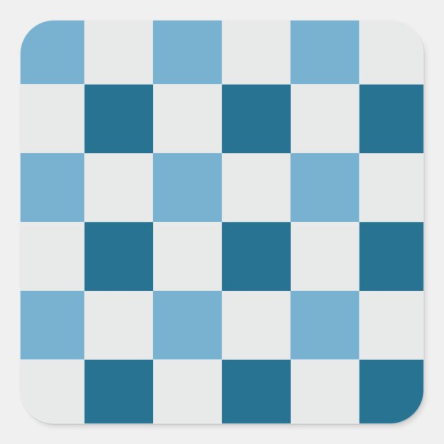 White And Blue Chequerboard Pattern  Square Sticke Sticker (Front)