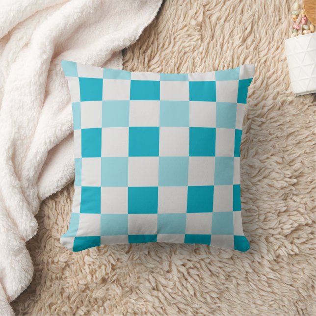 White And Blue Chequerboard Pattern  Throw Pillow (Blanket)
