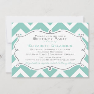 White and Blue Chevron Modern Birthday Invitation