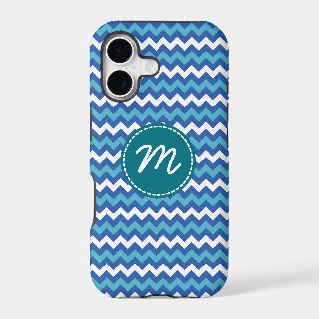 White and Blue Chevron Pattern Custom Monogram (Back)