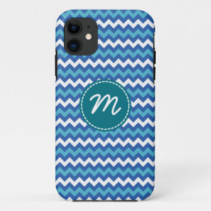 White and Blue Chevron Pattern Custom Monogram Case-Mate iPhone Case