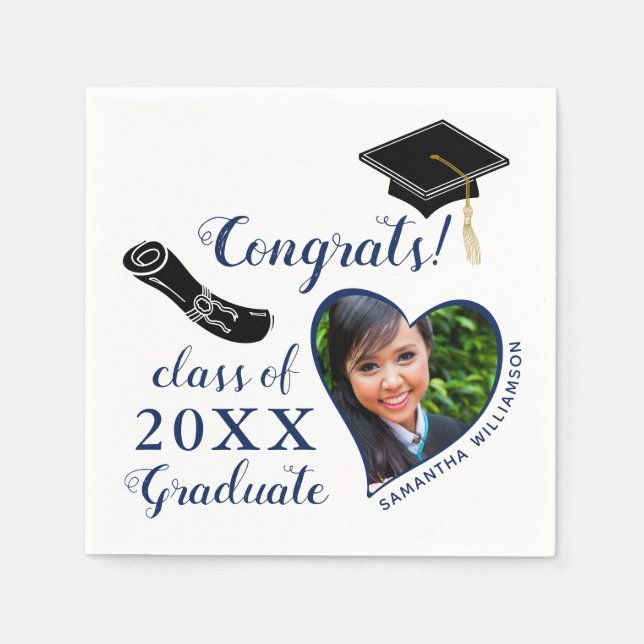 White and Blue Class of 2025 Photo Graduation Napkin (Front)