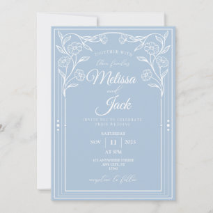 White and Blue Classy Wedding Invitation  