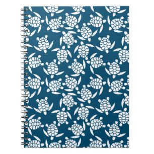 White and Blue Coastal Style Turtle Pattern Notebook