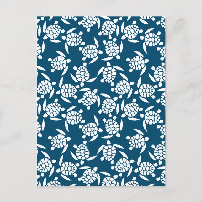 White and Blue Coastal Style Turtle Pattern Postcard (Front)