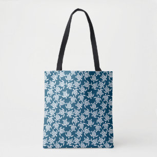 White and Blue Coastal Style Turtle Pattern Tote Bag