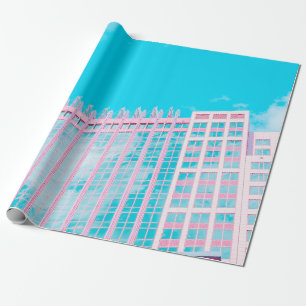 WHITE AND BLUE CONCRETE BUILDING UNDER BLUE SKY WRAPPING PAPER