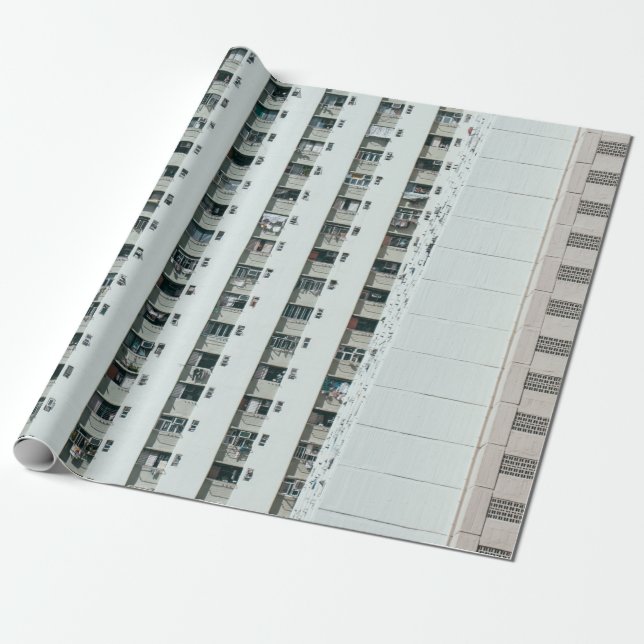 WHITE AND BLUE CONCRETE BUILDING WRAPPING PAPER (Unrolled)