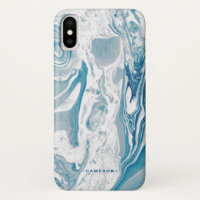 White and Blue Faux Marble Modern Personalised