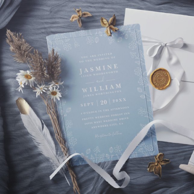 White and Blue Floral Elegant Chic QR Code Wedding Invitation (Creator Uploaded)
