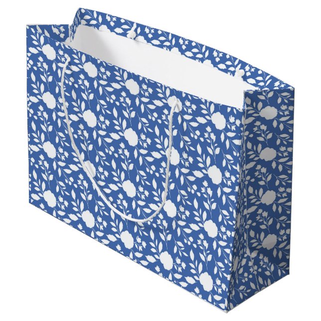 White and Blue Floral Large Gift Bag (Back Angled)