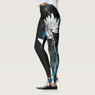 White and Blue Floral Leggins Leggings
