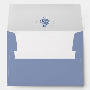 White and Blue Floral Monogram Wedding Envelope