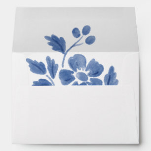 White and Blue Floral Monogram Wedding  Envelope