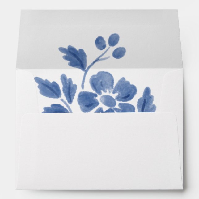 White and Blue Floral Monogram Wedding  Envelope (Back (Bottom))
