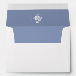 White and Blue Floral Monogram Wedding Envelope