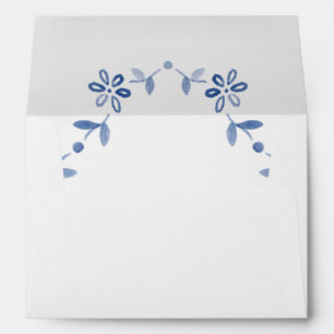 White and Blue Floral Monogram Wedding  Envelope