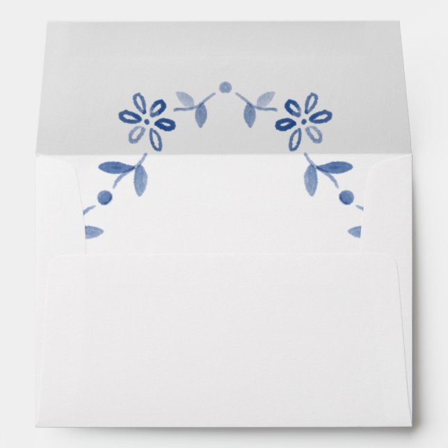 White and Blue Floral Monogram Wedding  Envelope (Back (Bottom))