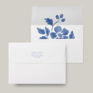 White and Blue Floral Monogram Wedding Envelope