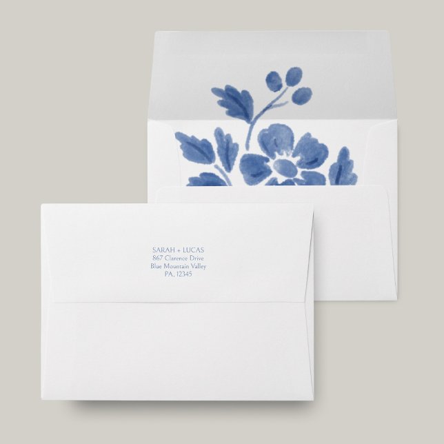 White and Blue Floral Monogram Wedding  Envelope (Creator Uploaded)